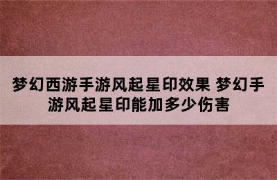 梦幻西游手游风起星印效果 梦幻手游风起星印能加多少伤害